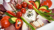 © Dragoș Asaftei - Close up view of a plateau with Romanian traditional aperitif food cheese tomatoes vegetables meat details