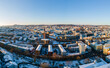 City aerial view of Pforzheim (Baden-Württemberg, Germany) during winter.