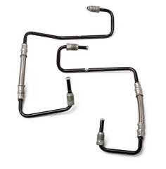 Wall Mural - A two metal brake pipes are part of the vehicle’s brake system, which supplies brake fluid under pressure to the service brake cylinders or calipers on wheels. Spare parts for sale in auto service.