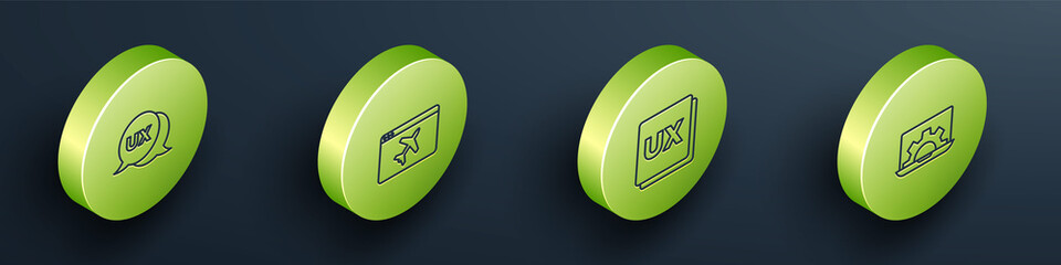 Set Isometric line UI or UX design, Website template, and development icon. Vector.