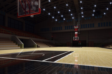 Wall Mural - Empty Basketball court. Sport arena. 3d render background