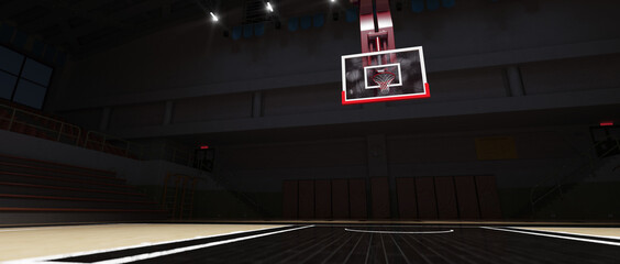 Wall Mural - Empty Basketball court. Sport arena. 3d render background