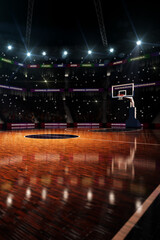 Wall Mural - Empty Basketball court. Sport arena. 3d render background