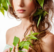 © Svetlana Fedoseeva - Beauty Spring. Woman with Fresh green leaves in hair. Summer Nature Girl portrait. Beauty Spring Girl. Springtime.