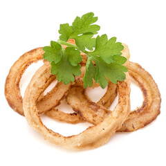 Wall Mural - Delicious crispy fried onion rings isolated on white