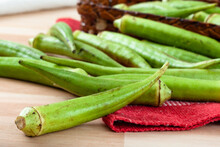 Several Okra Thrown On The Table