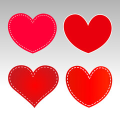 Red hearts different shapes set isolated on white background for your design.	
