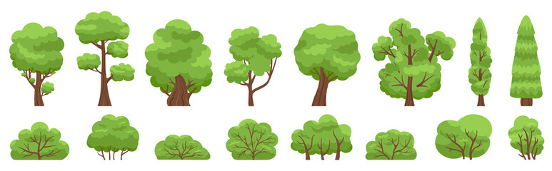 green trees. forest or garden bush and tree, woody foliage green branches. nature forest and park gr