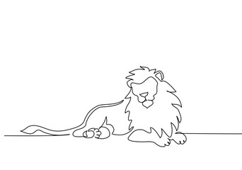 Wall Mural - Lion with a mane lying. Continuous one line drawing.