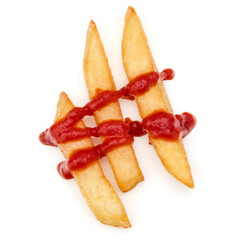 Wall Mural - French Fried Potatoes with ketchup isolated on white background