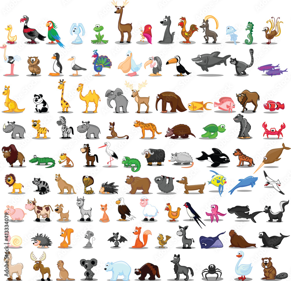 เวกเตอร์ Stock Super Set Of 90 Cute Cartoon Animals 