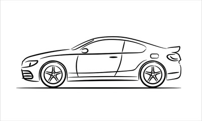 Wall Mural - Modern car coupe, abstract silhouette on white background. Vehicle icons view from side. Vector illustration