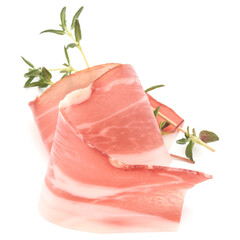 Wall Mural - Italian prosciutto crudo or jamon. Raw ham. Isolated on white background