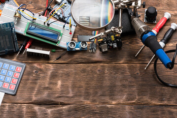 Wall Mural - microprocessor programming concept background top view.