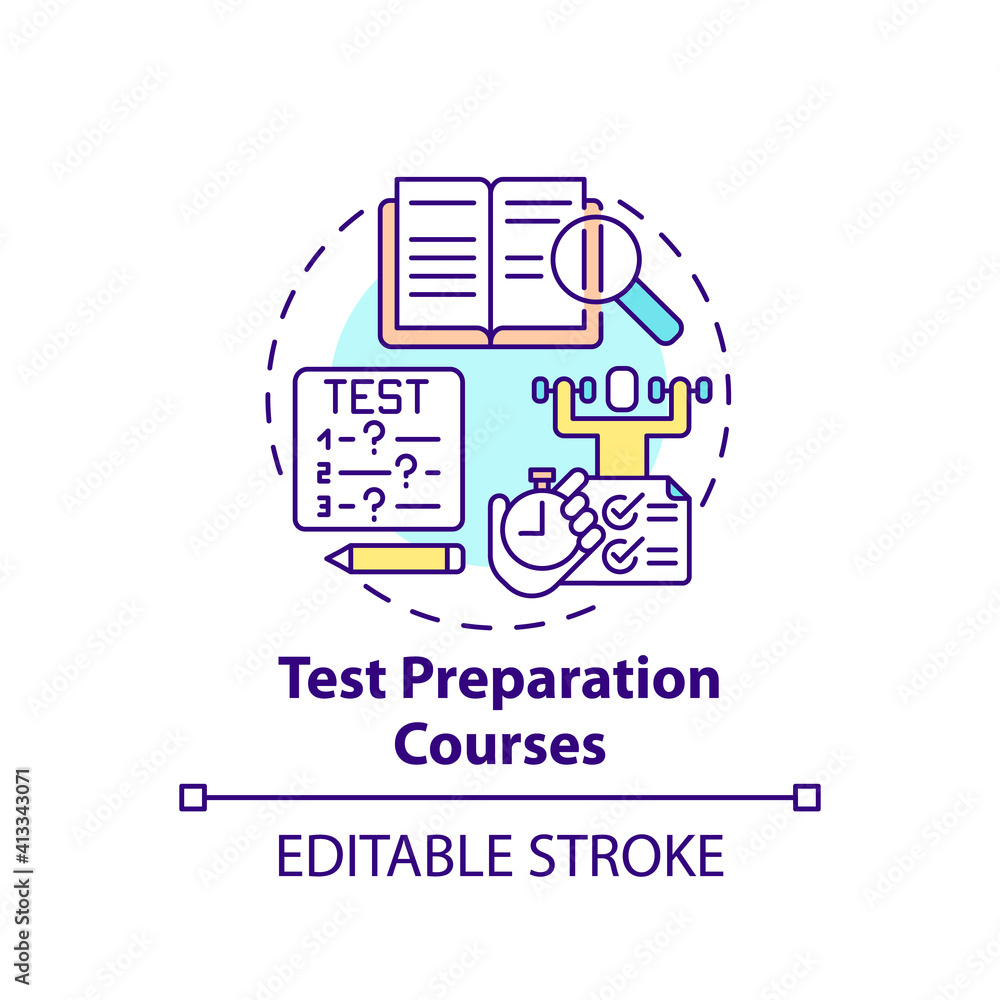 Test preparation courses concept icon. Improving language learning ...