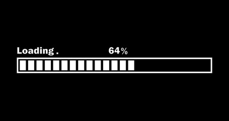 Loading bar downloading barloading screen pixelated progress animation Loading Transfer Download 0-100% in black background. Luma Matte included. 4k video