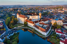 Jindrichuv Hradec Castle Pond Aerial Sunrise