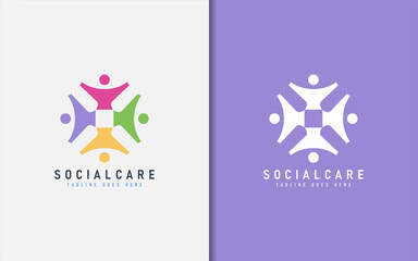 Wall Mural - Social Care Logo Design. Colorful People Group Symbol Combination. Vector Logo Illustration.