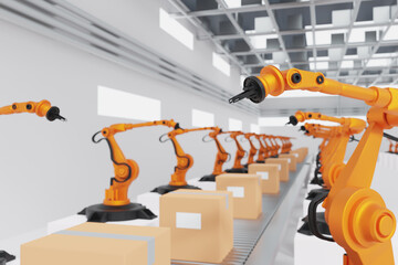 Wall Mural - concept business and industry 4.0 modern technology factory,smart industrial plant automation arm ro