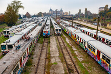 Graffiti Covered Trains At Haydarpasa Train Station, Istanbul, Turkey.