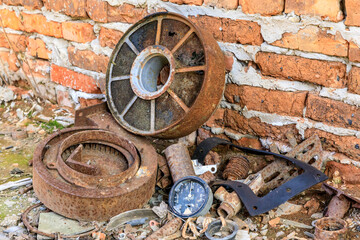 Poster - Ukraine, Pripyat, Chernobyl. Rusted remains of equipment.