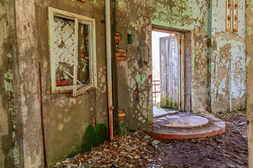 Poster - Ukraine, Pripyat, Chernobyl. Abandoned building interior.