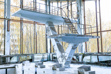 Poster - Ukraine, Pripyat, Chernobyl. Swimming pool and diving board.