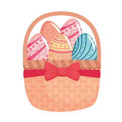 Wall Mural - happy easter season card with eggs painted in basket vector illustration design