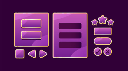 Wall Mural - set of golden purple game ui board pop up and button for gui asset elements vector illustration