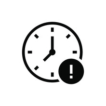 Glyph Expiry Icon. Simple Solid Style For Web And App. Alert, Alarm, Clock Circular With Exclamation Mark Concept. Vector Illustration Isolated On White Background. EPS 10
