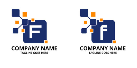 Set  F Letter pixels logo initial design template. Illustration vector graphic of  letter with pixel logo design concept. Perfect for Business corporate, more technology brand identity