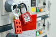 © Tanakorn - Red key lock and white tag for process cut off electrical on control panel in substation at chemical plants, power plants, oil & gas industry or onshore industry. isolation tag and do not remove tag.