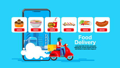 Food Delivery Banner Design, Flat design ,Online order,  web page app, vector illustration.