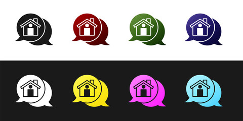 Sticker - Set Real estate message house in speech bubble icon isolated on black and white background. Vector.