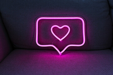 Wall Mural - Neon sign pink like Instagram heart in the decor. Trendy style. Valentine day. Neon sign. Custom neon. Home decor. 