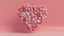 Multicolored Balloon Love Heart. Pink, Polka Dot And Striped Balloons Arranged In A Heart Shape. 3D Render 
