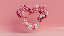 Multicolored Balloon Love Heart. Pink, White And Metallic Balloons Arranged In A Heart Shape. 3D Render 