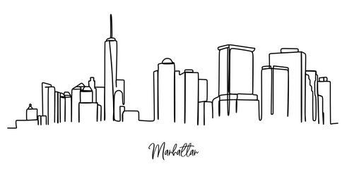 Wall Mural - Manhattan of USA skyline - Continuous one line drawing