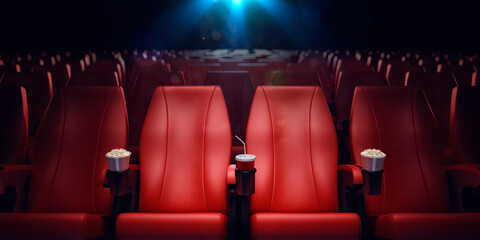 empty movie theatre with red seat pads