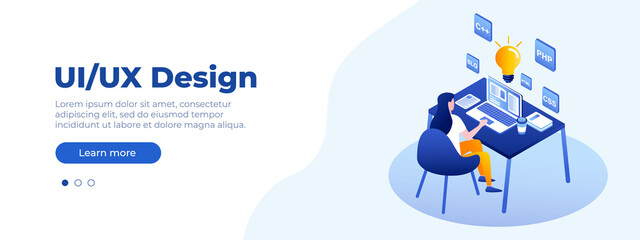 UI/UX design concept. Banner vector isometric illustration, ui concept for your website. Vector illustration EPS 10