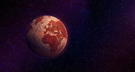 Wall Mural - Parched planet earth in space. Global warming or change climate concept. Environmental problems.