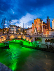 Ljubljana city centre at night, Central Slovenia region