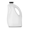 © ann_ounce - White blank plastic jerry can with black screw cap isolated on white background, mockup. Large bottle with handle, vector mock-up. Liquid product package, template