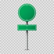 © Gurt - Realistic green round traffic sign on metal pole isolated on transparent background. Blank traffic road empty sign. Mock up template for your design.