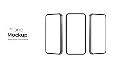Wall Mural - Phone Mockup, Highly Detailed Realistic Devices Isolated on White Background, Front and Side View. Vector Illustration