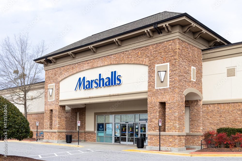 Buford, USA - Jan 17th 2021: Front view of the Marshalls store located in Buford, GA.