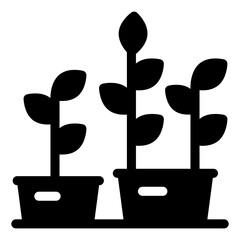 Poster - 
Potted plants in glyph style icon, gardening 
