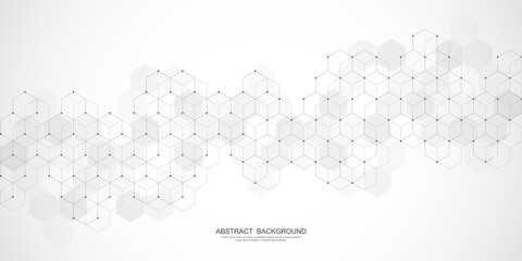 Abstract background with geometric shapes and hexagon pattern. Vector illustration for medicine, technology or science design
