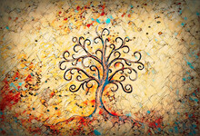 Tree Of Life Symbol On Structured Background, Yggdrasil.