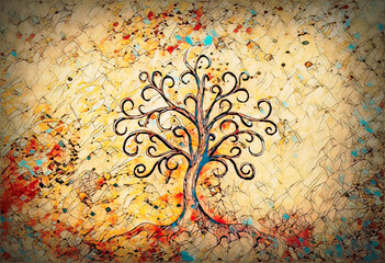 Poster - tree of life symbol on structured background, yggdrasil.